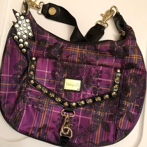 Betsey Johnson Studded Purple Plaid Handbag